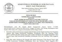 Hasil Akhir Seleksi (Kelulusan) Pra-Sanggah pada Seleksi Penerimaan CPNS Kemendikbudristek TA 2023