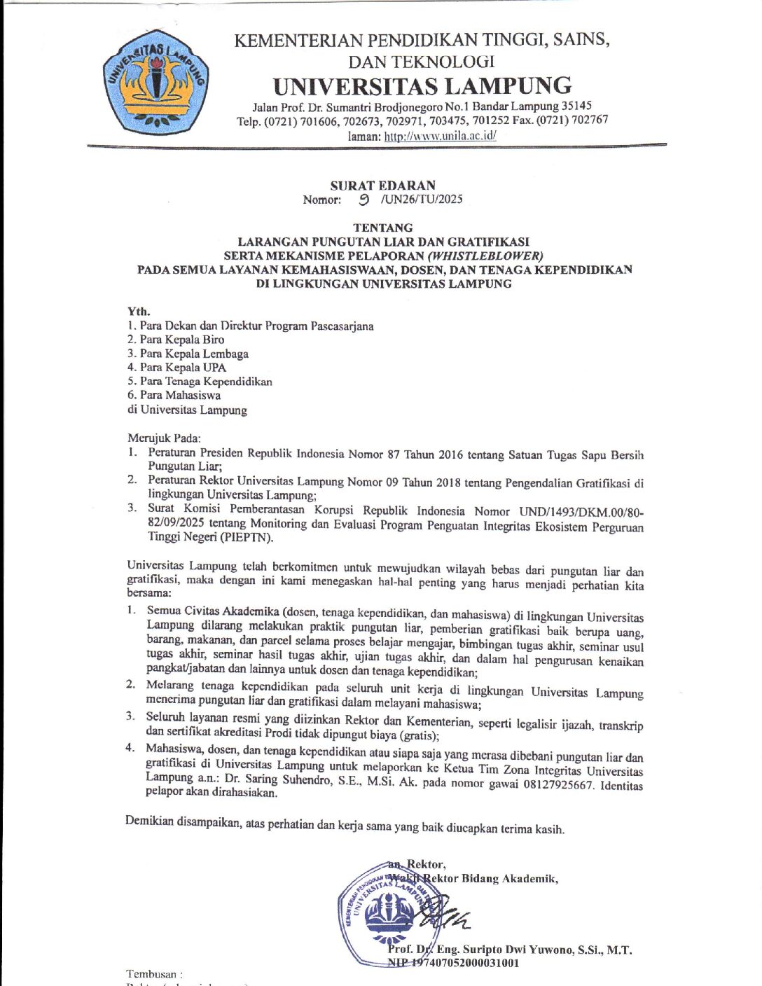 Larangan Pungli dan Gratifikasi serta Mekanisme Pelaporan pada Semua Layanan