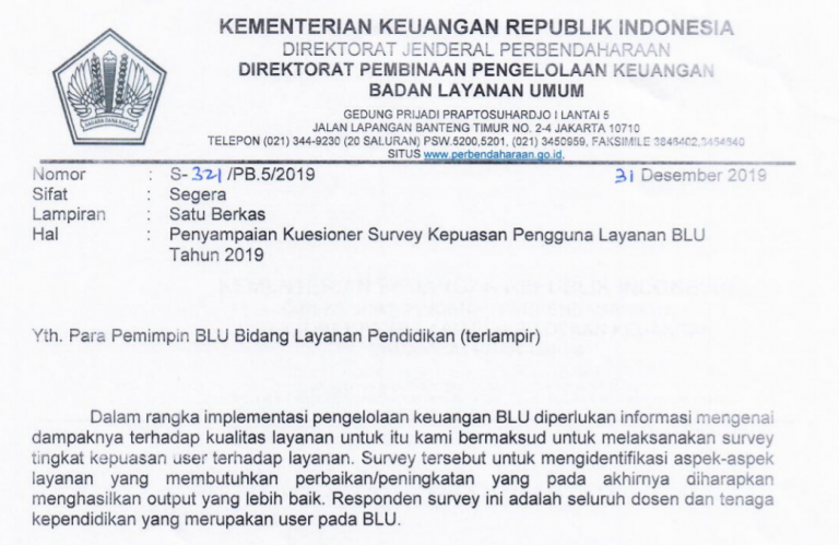 Kuesioner Survey Tingkat Kepuasan User Pengguna Layanan BLU Pendidikan (Dosen dan Tendik)