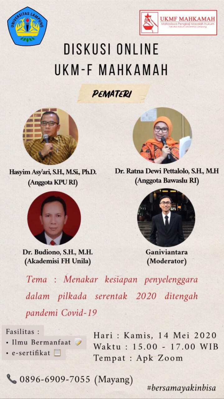Diskusi Online UKM-F Tentang Kesiapan Penyelenggaraan Pilkada 2020