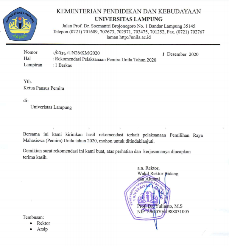 Rekomendasi Pelaksanaan Pemira Unila 2020