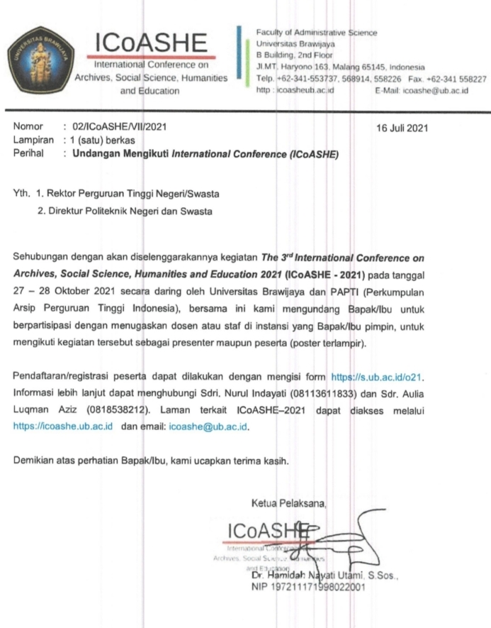 Undangan Mengikuti International Conference ICoASHE 2021