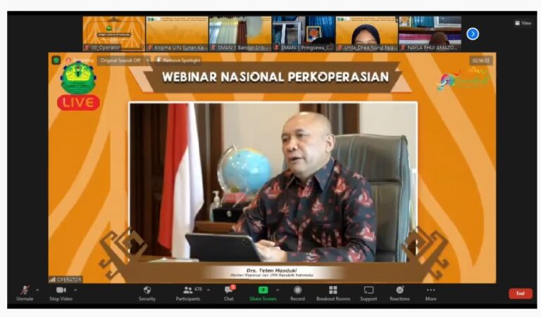Teten Masduki Hadiri Webinar Perkoperasian Kopma Unila