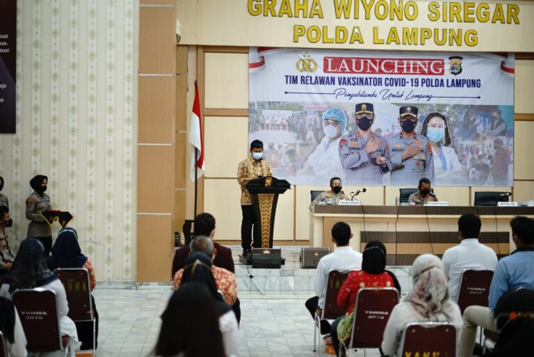 Prof. Asep Hadiri Launching Tim Relawan Vaksinator Covid-19 Polda Lampung