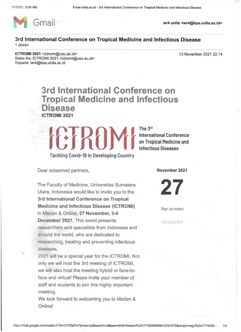 3rd International Conference on Tropical Medicine and Infectious Disease (ICTROMI) 2021