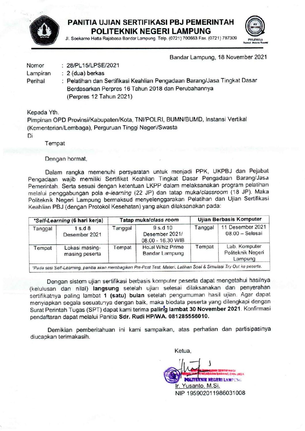 Pelatihan dan Sertifikasi Keahlian Pengadaan Barang/Jasa Tingkat Dasar