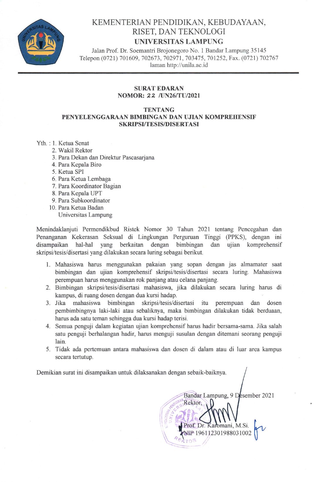 Penyelenggaraan Bimbingan dan Ujian Komprehensif Skripsi/Tesis/Disertasi
