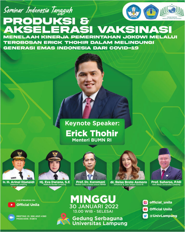 Semnas Menteri BUMN RI Erick Thohir : Produksi dan Akselerasi Vaksinasi