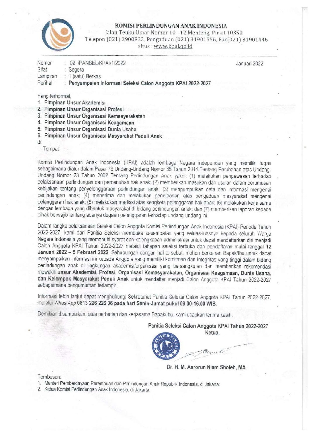 Informasi Seleksi Calon Anggota KPAI 2022-2027