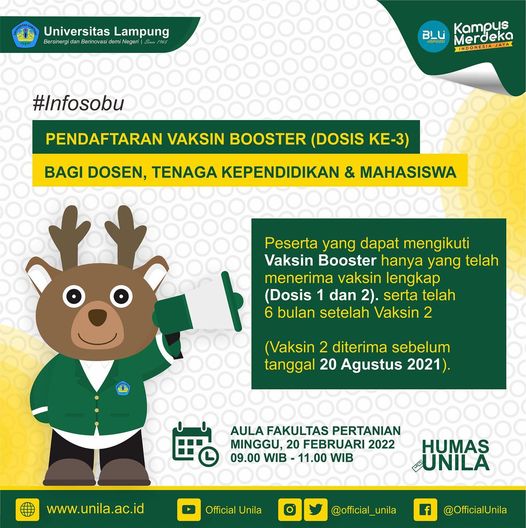 Tambahan Kuota Vaksin Booster (Dosis Ke-3) untuk Keluarga Civitas Akademika Unila