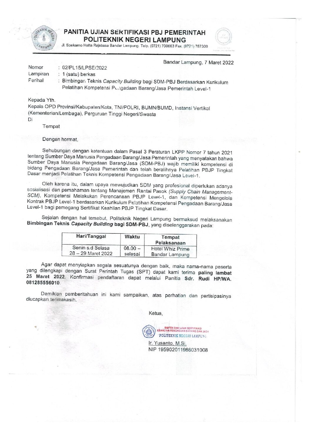 Bimtek Capacity Building bagi SDM-PBJ Berdasarkan Kurikulum Pelatihan Kompetensi PBJ Pemerintah Level 1