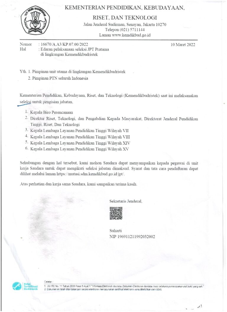 Seleksi JPT Pratama di Lingkungan Kemendikbudristek