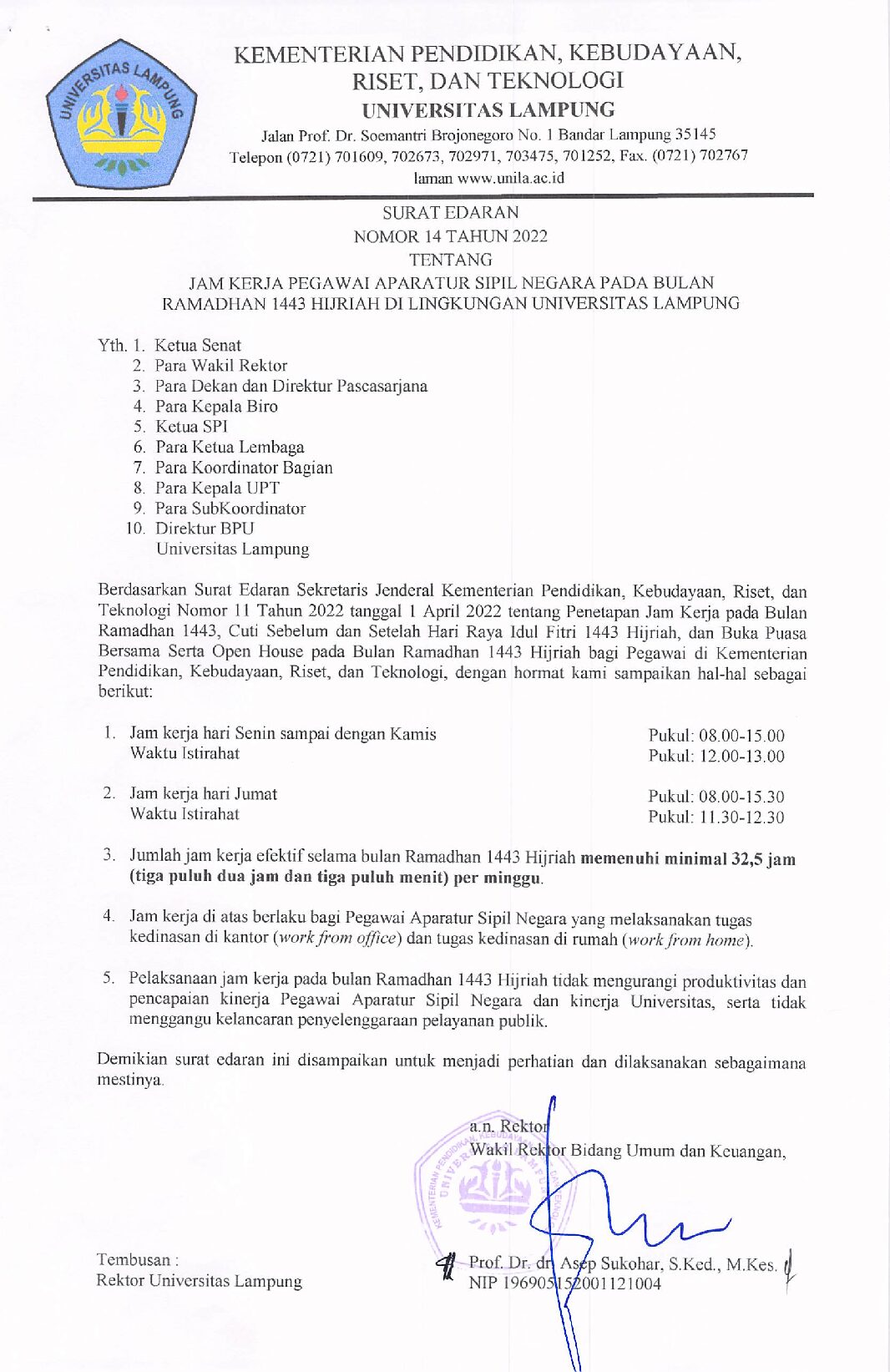 Jam Kerja Pegawai ASN pada Bulan Ramadan 1443 Hijriah