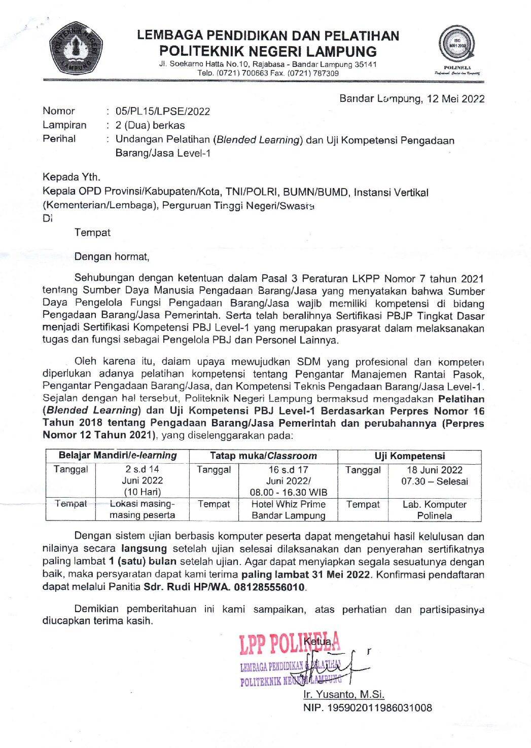 Pelatihan Blended Learning dan Uji Kompetensi Pengadaan Barang/Jasa Level-1. 