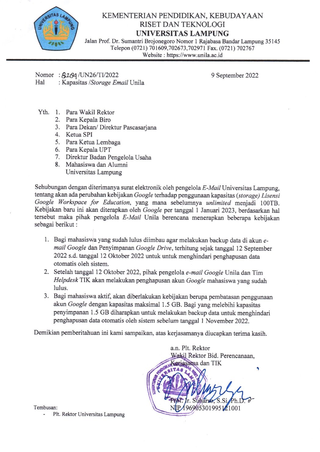 Kapasitas/Storage Email Unila