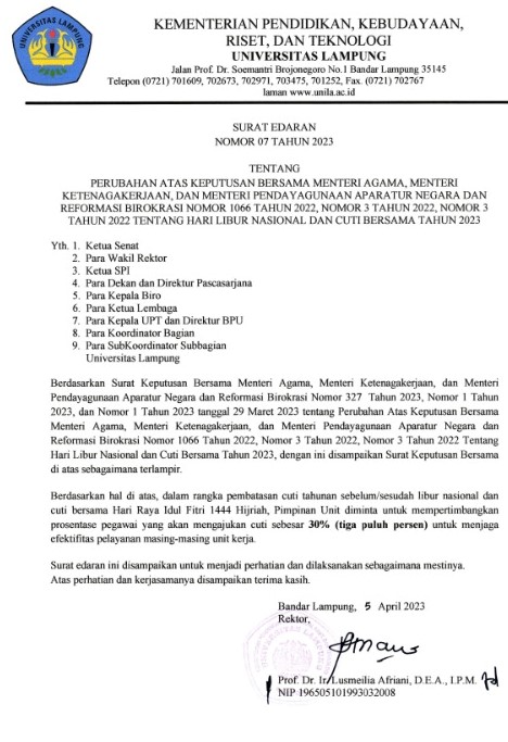 Surat Edaran Perubahan Cuti Bersama Tahun 2023