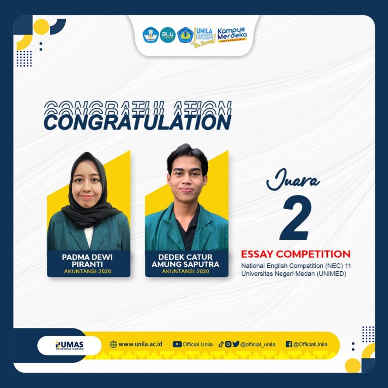 Dua Mahasiswa Unila Raih Juara Dua Essay Competition dalam National English Competition