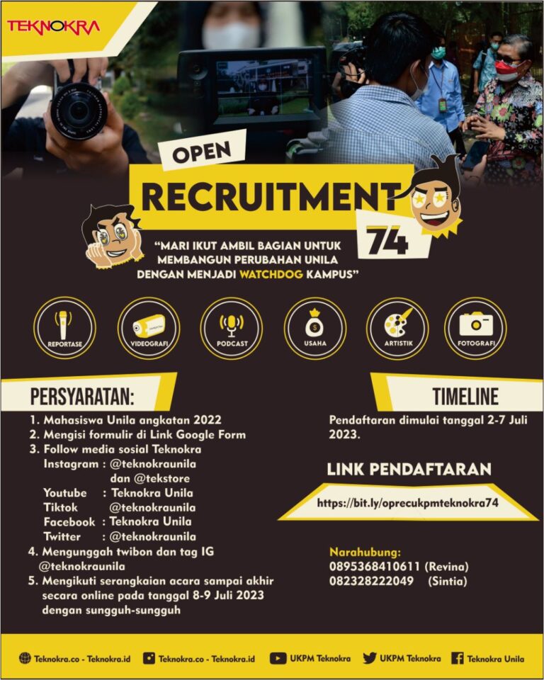 UKPM Teknokra Unila Gelar Oprec Camagang Angkatan 74 Secara Virtual