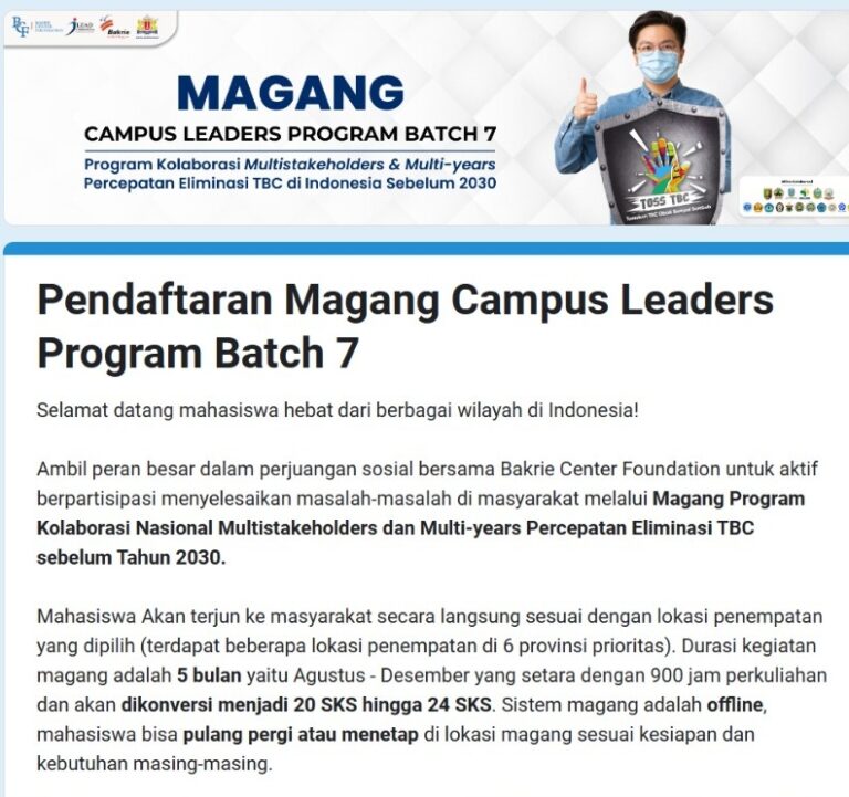 Pendaftaran Magang Campus Leaders Program Batch 7 Tahun 2023 Dibuka