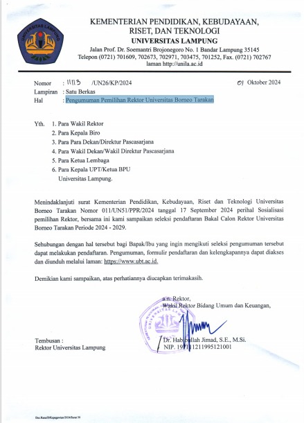 Pengumuman Pemilihan Rektor Universitas Borneo Tarakan