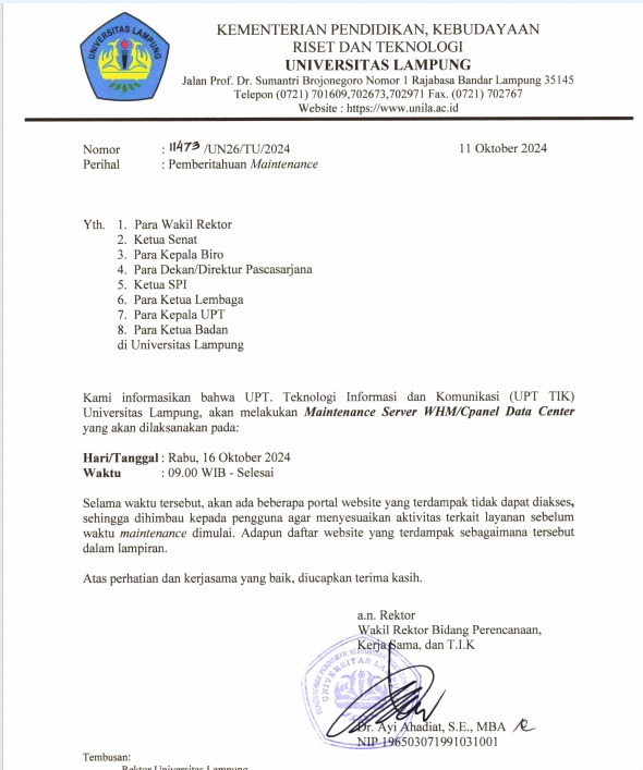 Pemberitahuan Maintenance Server WHM/Cpanel Data Center