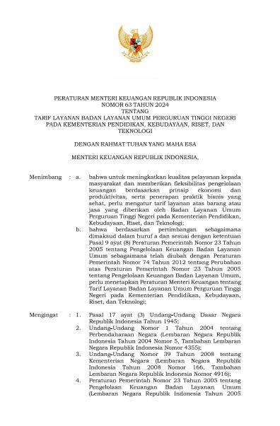 Peraturan Menteri Keuangan Republik Indonesia Terbaru