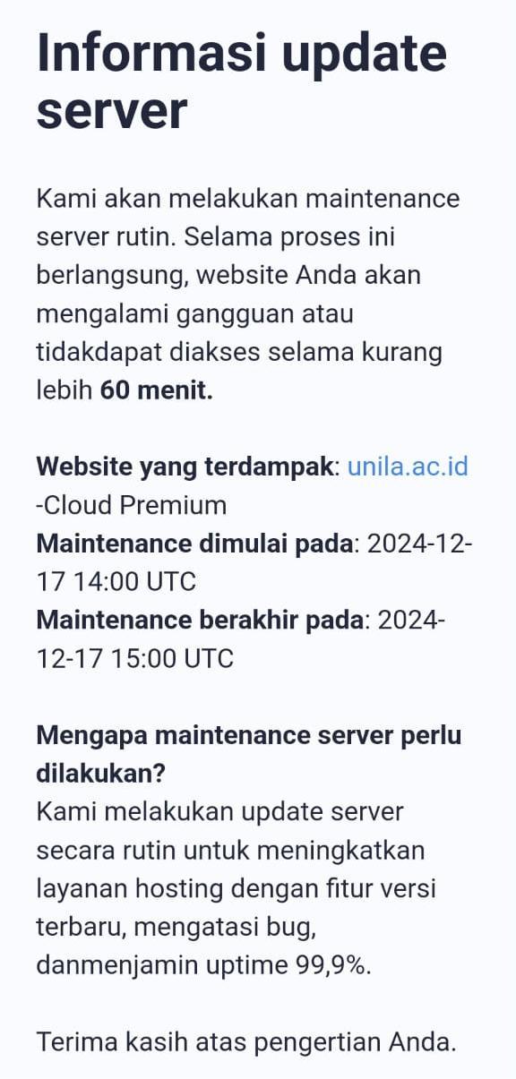 Pengumuman Maintenance Server
