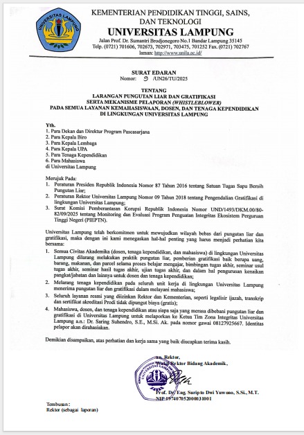 Surat Edaran Larangan Pungutan Liar dan Gratifikasi