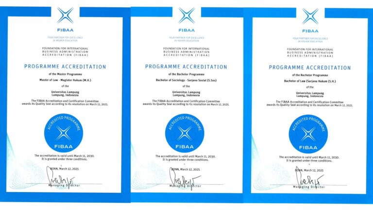 Wujudkan Standar Global, Tiga Prodi Unila Raih Akreditasi Internasional FIBAA