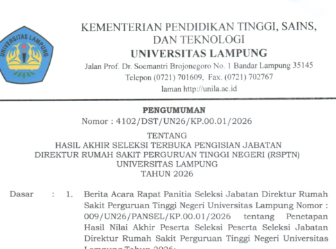 Hasil Akhir Seleksi Terbuka Pengisian Jabatan Direktur RSPTN Universitas Lampung Tahun 2026